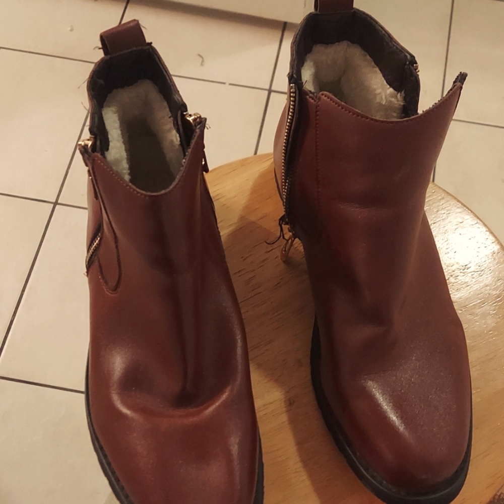 Men's Leather Doulbe Zipper Short Boots (shearling lining)